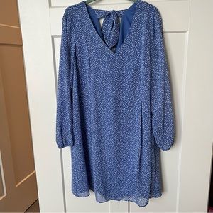 INC Blue & White Polka Dot Long Sleeve Dress Size Large